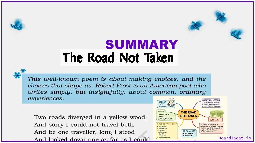 Class 9 NCERT English Beehive Poetry The Road Not Taken Summary, Central Idea, Explanation Board Jagat