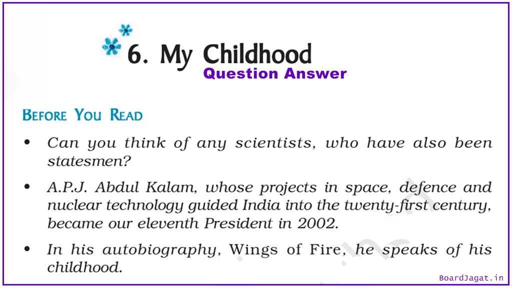 My Childhood Question Answer Class 9 English