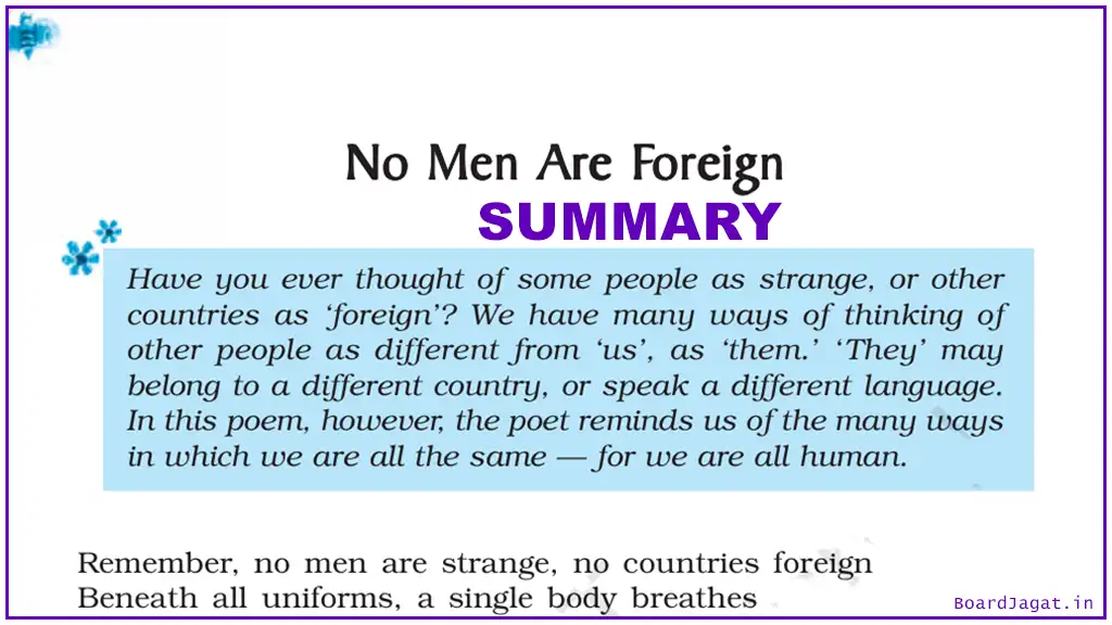 No Men Are Foreign Summary, Central Idea, Explanation