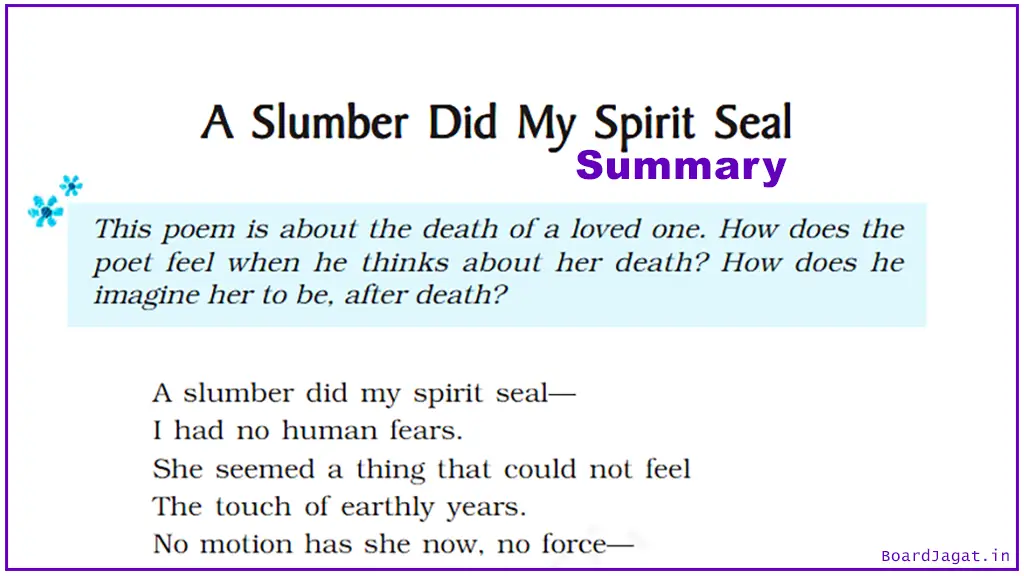 A Slumber Did My Spirit Seal Summary, Central Idea, Explanation