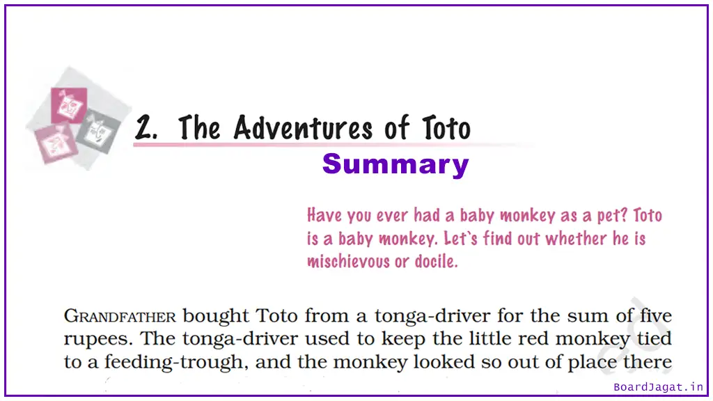 The Adventures of Toto Summary Class 9 English