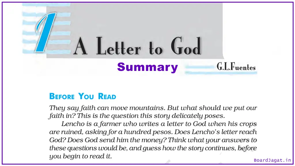 A Letter to God Summary Class 10 English