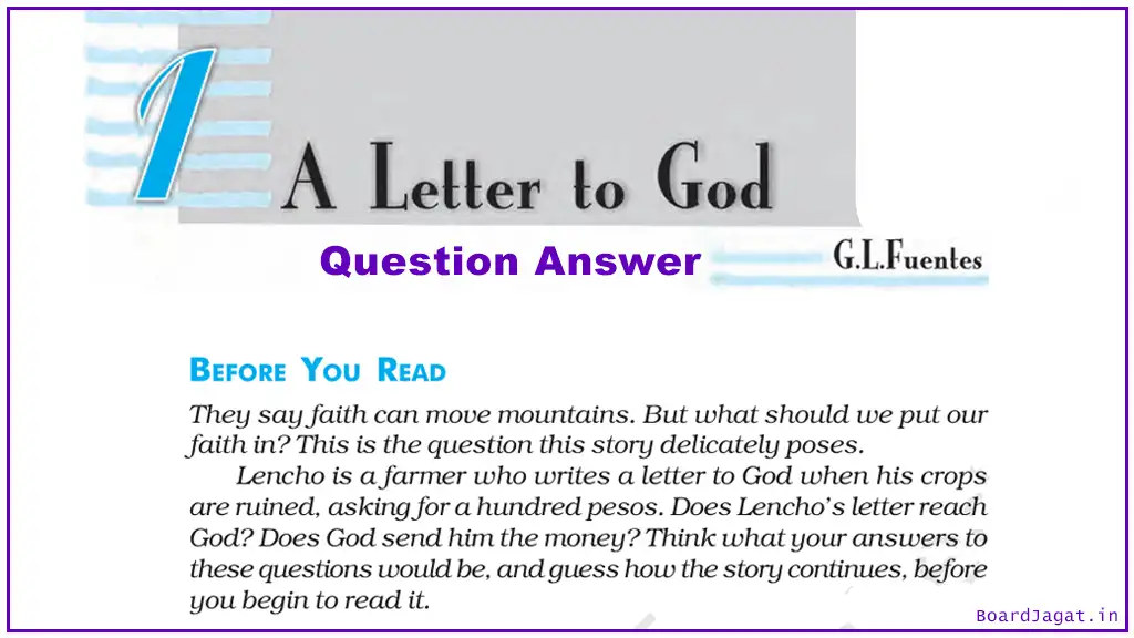 A Letter to God Question Answer Class 10 English